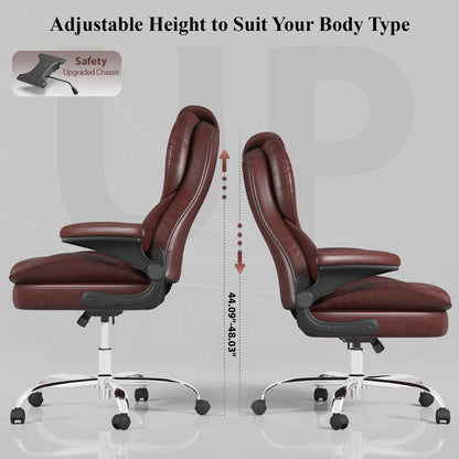 Ergonomic Leather Office Chair with High Grade Nylon Wheel, High Back Computer Chair, Adjustable Seat Height, 360°Rotation, Smooth and Noiseless