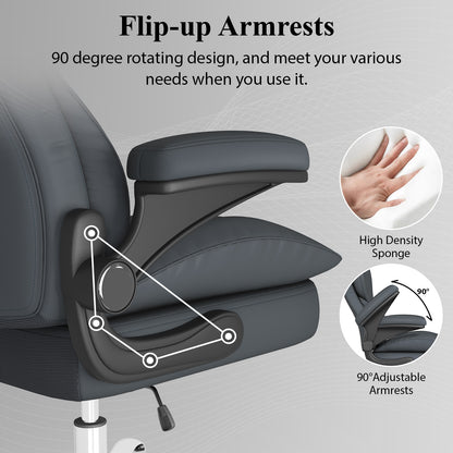 Ergonomic Leather Office Chair with High Grade Nylon Wheel, High Back Computer Chair, Adjustable Seat Height, 360°Rotation, Smooth and Noiseless