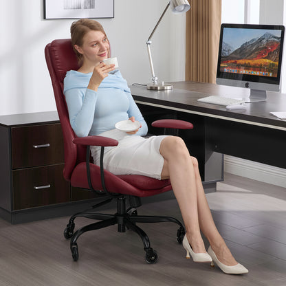 E-Motie Home Office Desk Chair, Ergonomic Computer Chair with Lumbar Support and Head Support, High Back Office Chair with Armrests, Adjustable Height, Rubber Casters, PU Leather