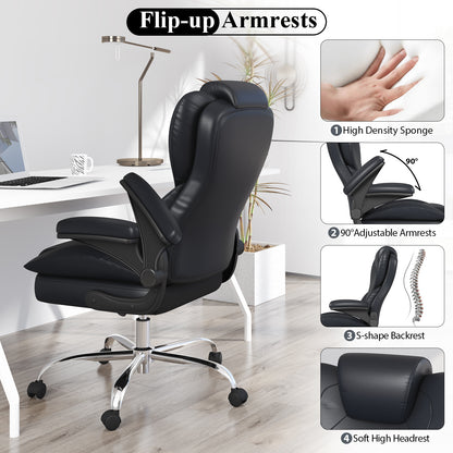 Ergonomic Leather Office Chair with High Grade Nylon Wheel, High Back Computer Chair, Adjustable Seat Height, 360°Rotation, Smooth and Noiseless
