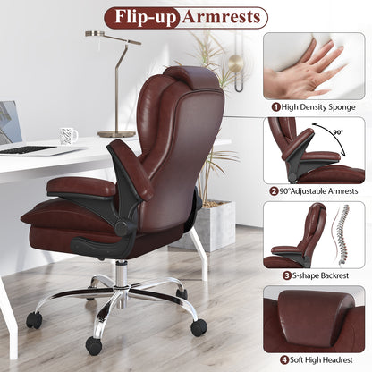 Ergonomic Leather Office Chair with High Grade Nylon Wheel, High Back Computer Chair, Adjustable Seat Height, 360°Rotation, Smooth and Noiseless