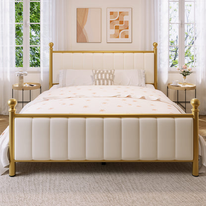 E-Motie Metal Platform Bed Frame with Upholstered Headboard, Easy Assembly, No Box Spring Needed