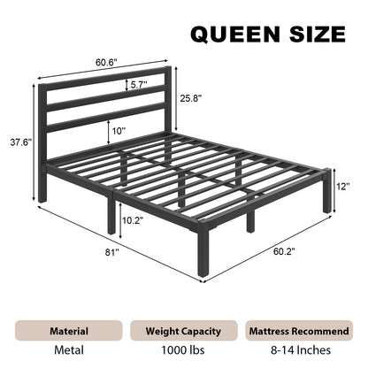 E-motie Metal Platform Bed Frame with Headboard, Under-Bed Storage