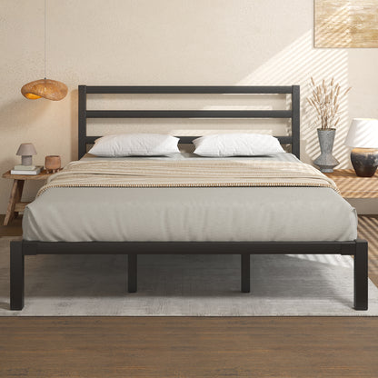 E-motie Metal Platform Bed Frame with Headboard, Under-Bed Storage