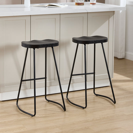 Bar Stools, Round Bar Chairs with Footrest, 28.7" Solid Wood Industrial Kitchen Island Barstool,for Dining Room, Kitchen, Counter Bar, Coffee Shop