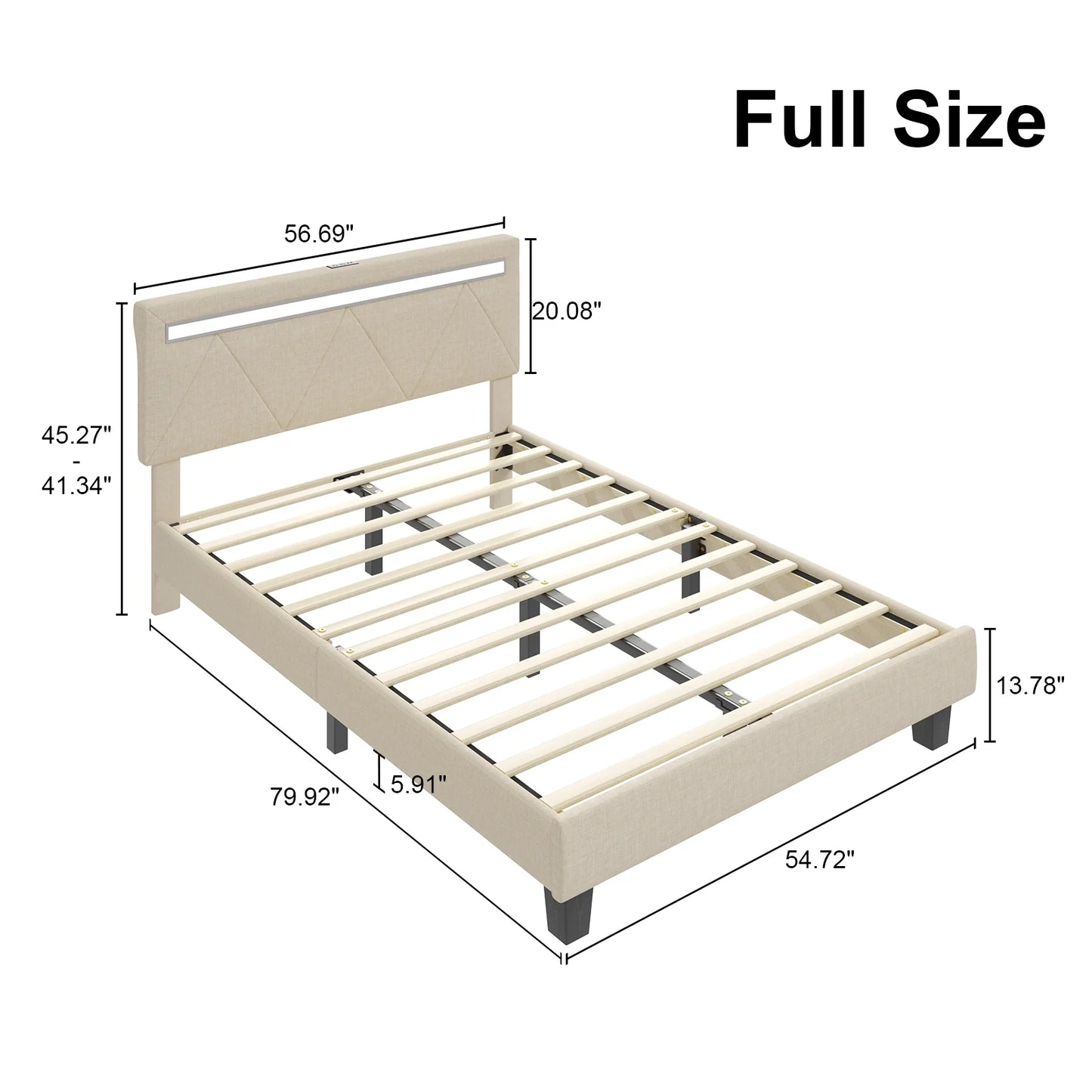 E-motie Bed Frame with with 2 Bluetooth Speakers,LED Headboard, Upholstered Platform Bed , Charging Station,