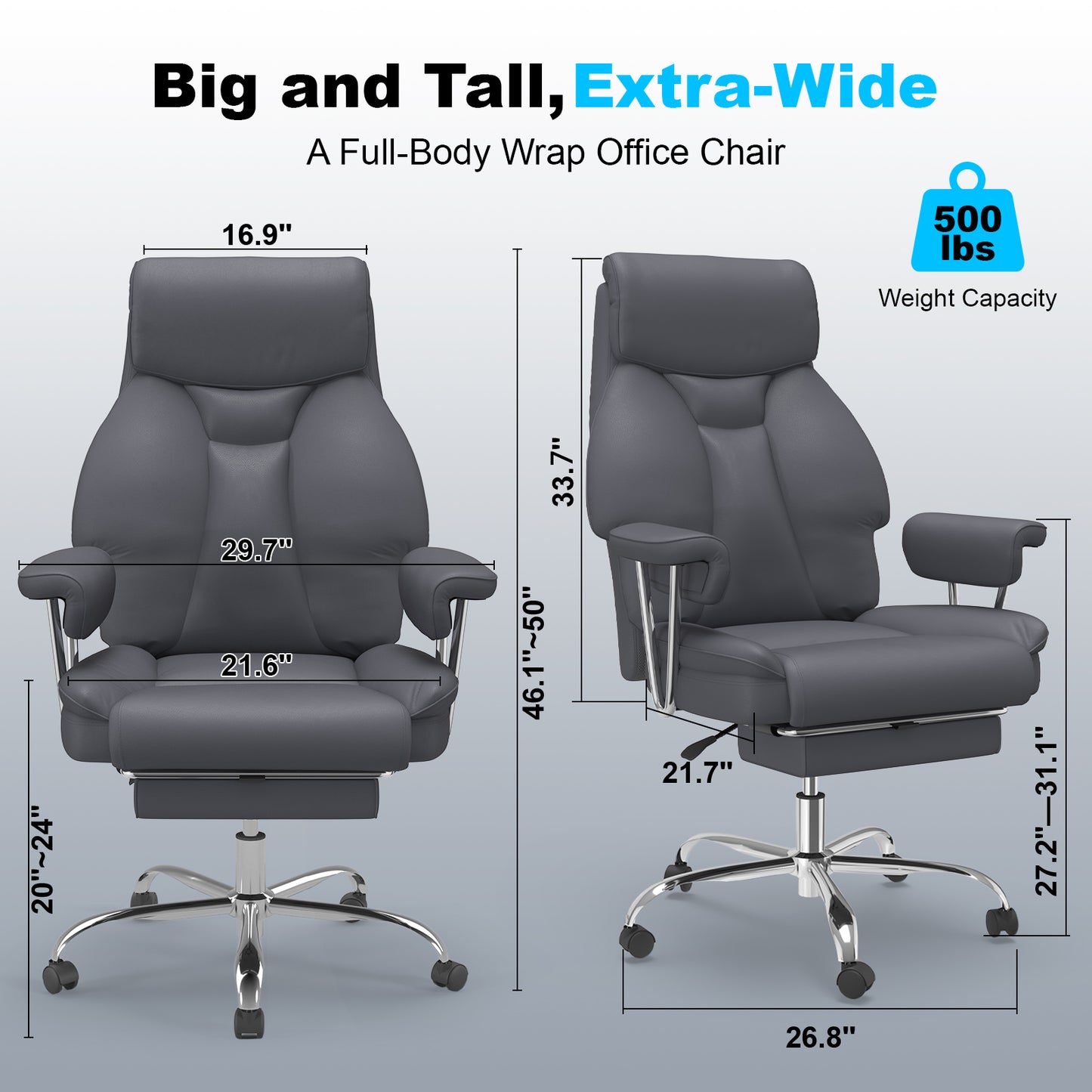 E-Motie Home Office Ergonomic Chair, High Back Computer Chair with Flip-up Arms and Footrest for Work, 600lb