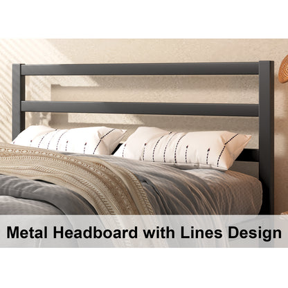 E-motie Metal Platform Bed Frame with Headboard, Under-Bed Storage