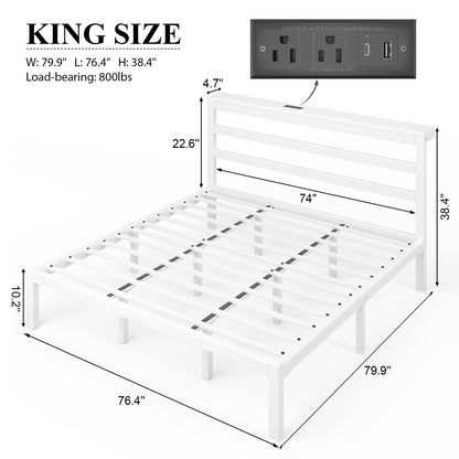E-motie Metal Platform Bed Frame with Headboard, Under-Bed Storage
