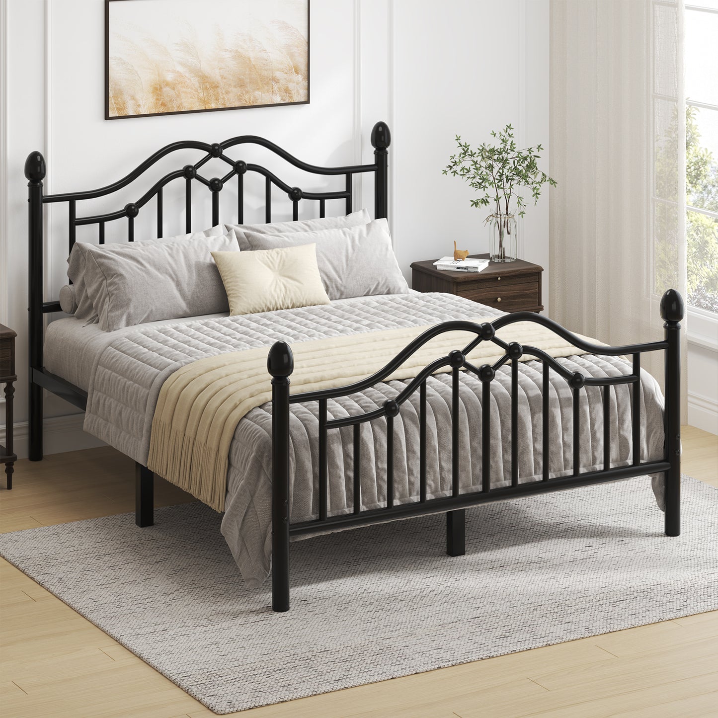 Metal Bed Frame with Headboard and Footboard,Sturdy Steel Slat Support