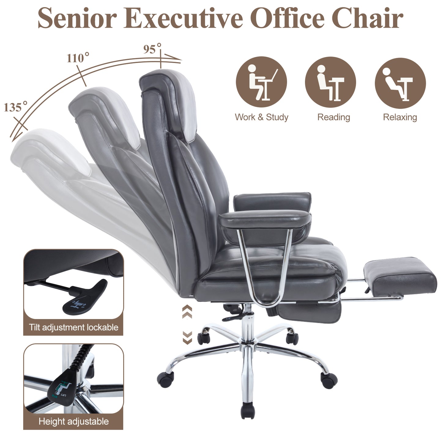 E-Motie Home Office Ergonomic Chair, High Back Computer Chair with Flip-up Arms and Footrest for Work, 600lb