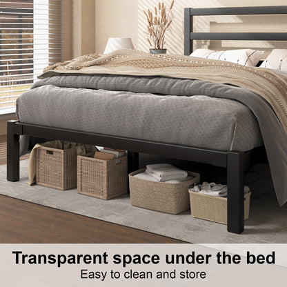 E-motie Metal Platform Bed Frame with Headboard, Under-Bed Storage