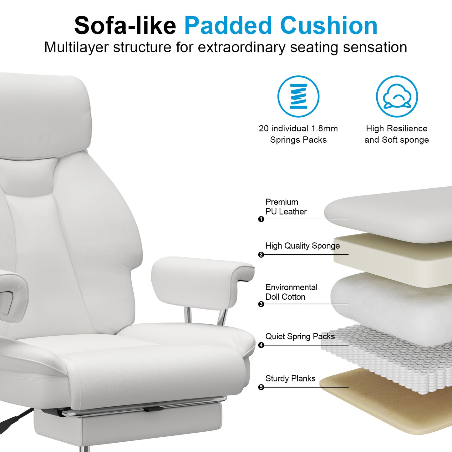 E-Motie Home Office Ergonomic Chair, High Back Computer Chair with Flip-up Arms and Footrest for Work, 600lb