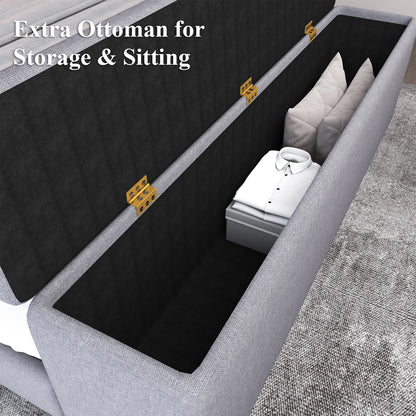 E-motie Upholstered LED Bed Frame with Storage Ottoman and Charging Ports