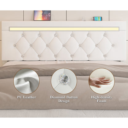 E-motie Bed Frame with Storage Drawers and Led Headboard, Platform Bed Frame Charging Station