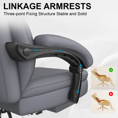 E-Motie Home Office Ergonomic Chair, High Back Computer Chair with Flip-up Arms and Footrest for Work, 600lb