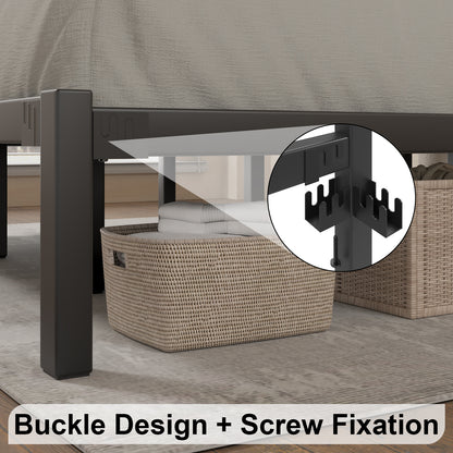 E-motie Metal Platform Bed Frame with Headboard, Under-Bed Storage