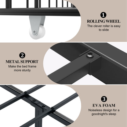 E-motie Bed Frame with Storage Drawers and Led Headboard, Platform Bed Frame Charging Station