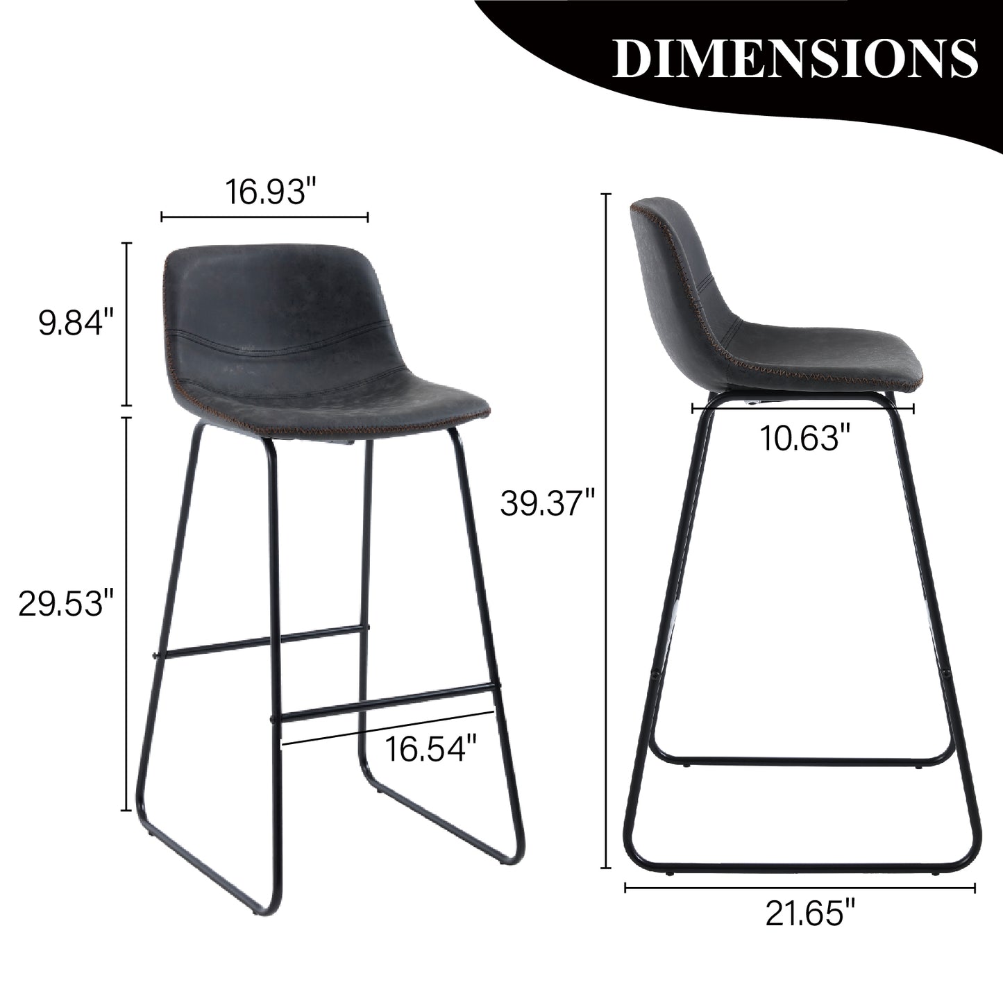 Bar Stools Set, 39.4" Counter Height Faux Leather Bar Stools with Ergonomic Backrest and Metal Footrest, for Dining Room，Kitchen, Counter Bar