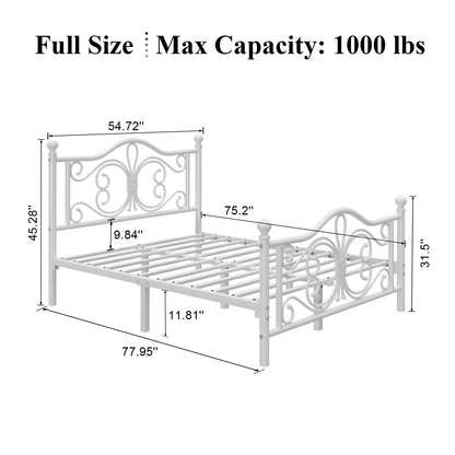 E-motie Metal Platform Bed Frame with Butterfly Pattern Vintage Headboard & Footboard, Underbed Storage